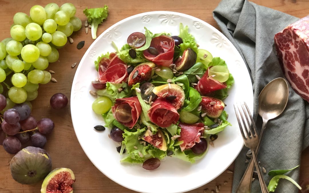 Insalata di fichi e uva con Coppa di Parma IGP