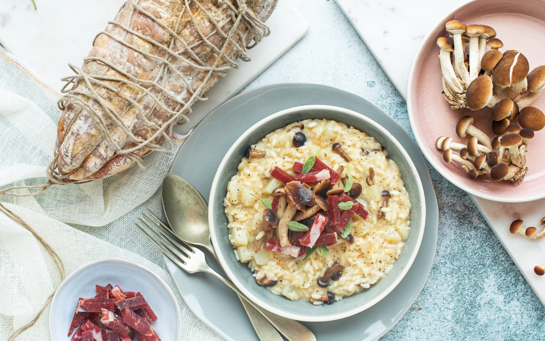 Risotto ai funghi, topinambur e Coppa di Parma