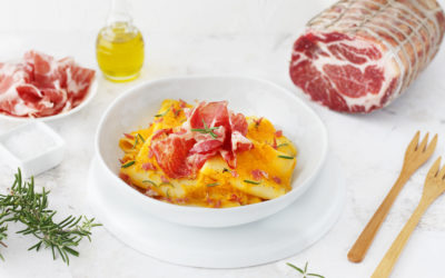 Paccheri alla zucca, rosmarino e Coppa di Parma IGP croccante